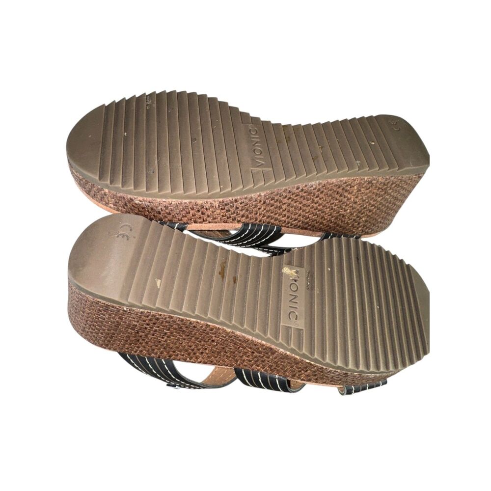 VIONIC Malorie Raffia Leather Open Toe Wedges Sandals Black Comfort Womens 7M - Picture 3 of 6